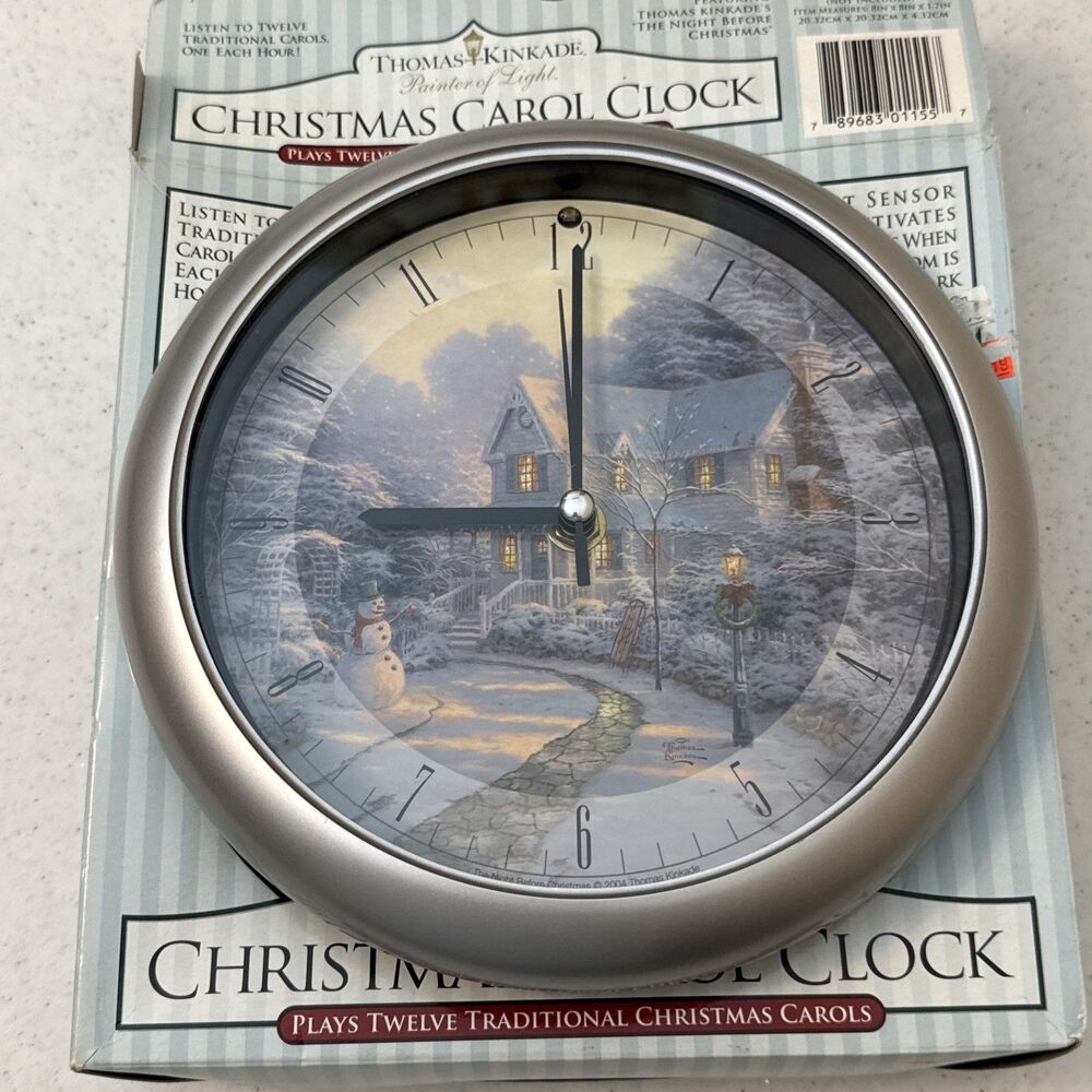 Christmas Carol Clock Musical plays 12 songs by Thomas Kinkade New 2004 TESTED